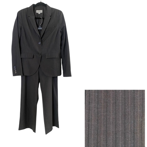Merona Womens Taupe Striped Suit Blazer Size 10 Pants Size 8 Career Business - Picture 1 of 16